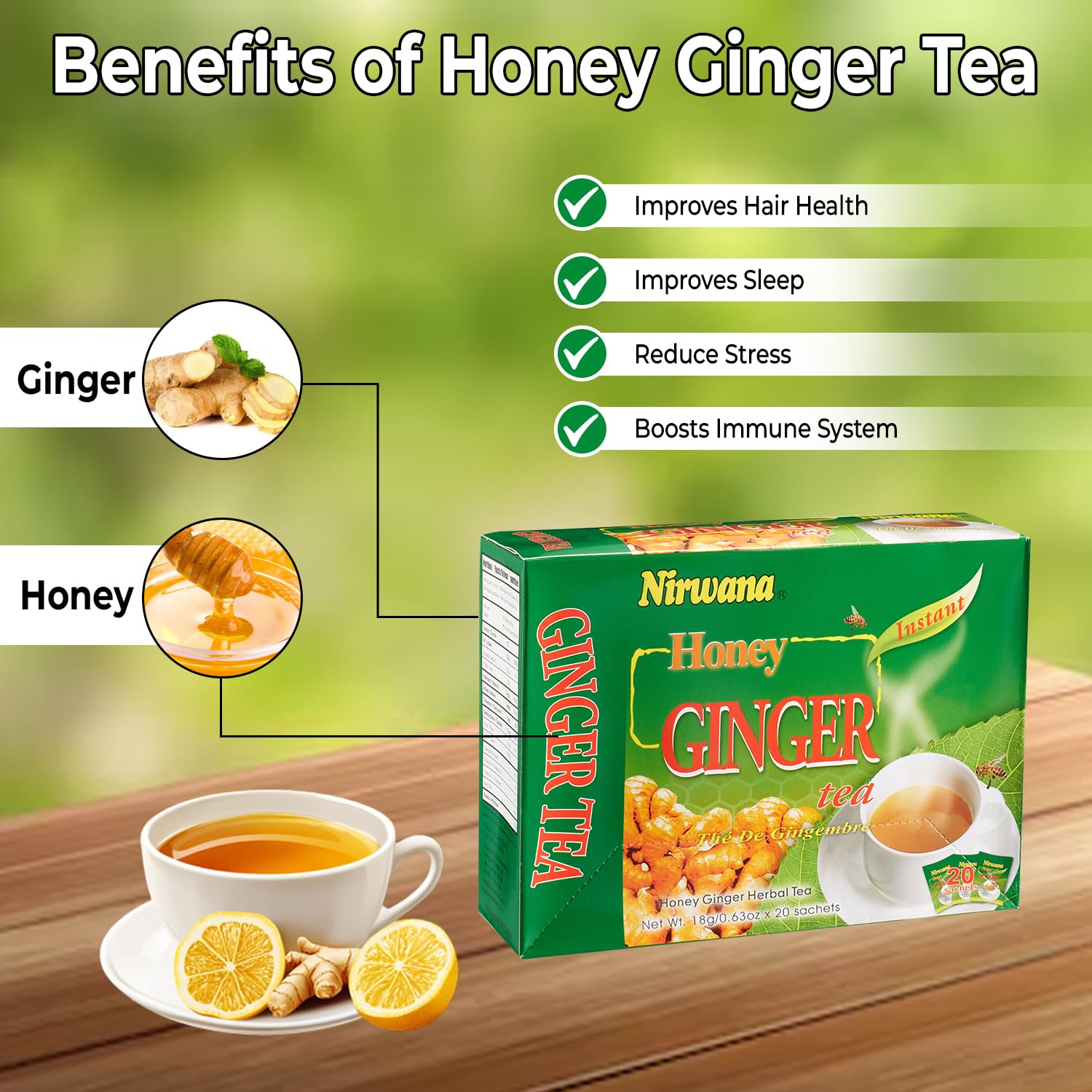 Honey Ginger Tea – Soothing Herbal Blend | Caffeine-Free Wellness Tea for Relaxation and Digestive Comfort | 20 Tea Bags
