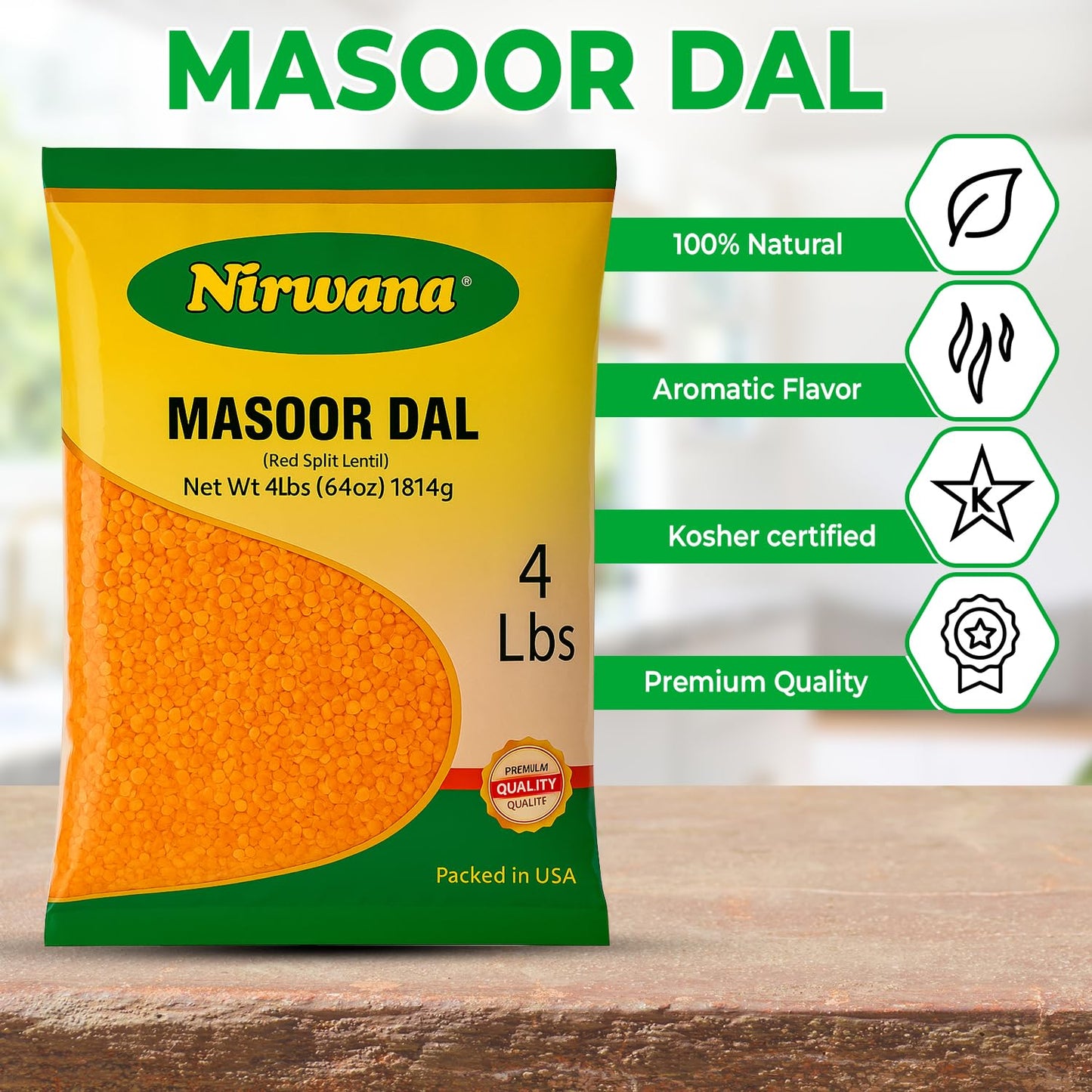 Nirwana Red Split Lentils (Masoor Dal) – 4 lbs Bag | Premium Red Lentils for Cooking & Soups