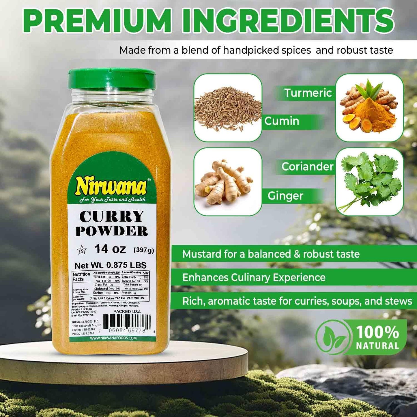 Premium Curry Powder – Gluten-Free, Vegan, and Non-GMO – Perfect for Cooking with Chicken, Shrimp, Tofu, and Vegetables – Adds Flavor to Soups, Snacks, and Meals 16 oz Jar By Nirwana