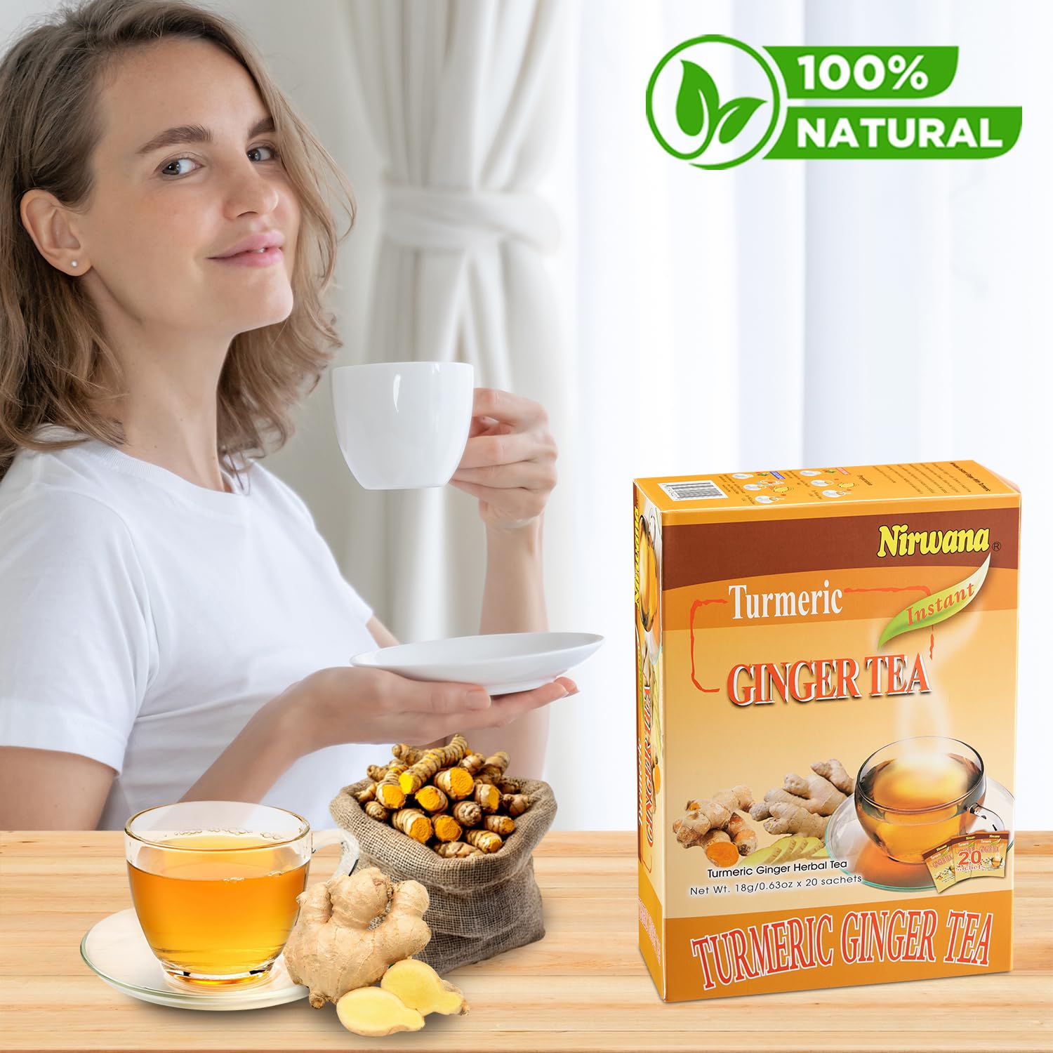Turmeric Ginger Tea – Warming Herbal Blend with Spices – Soothing & Aromatic Loose Leaf or Tea Bags 20 Sachets