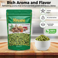 Premium Green Cardamom Pods - Aromatic Whole Cardamom for Cooking, Baking, Chai, and Curries - Ideal for Spices, Teas, and Authentic Recipes