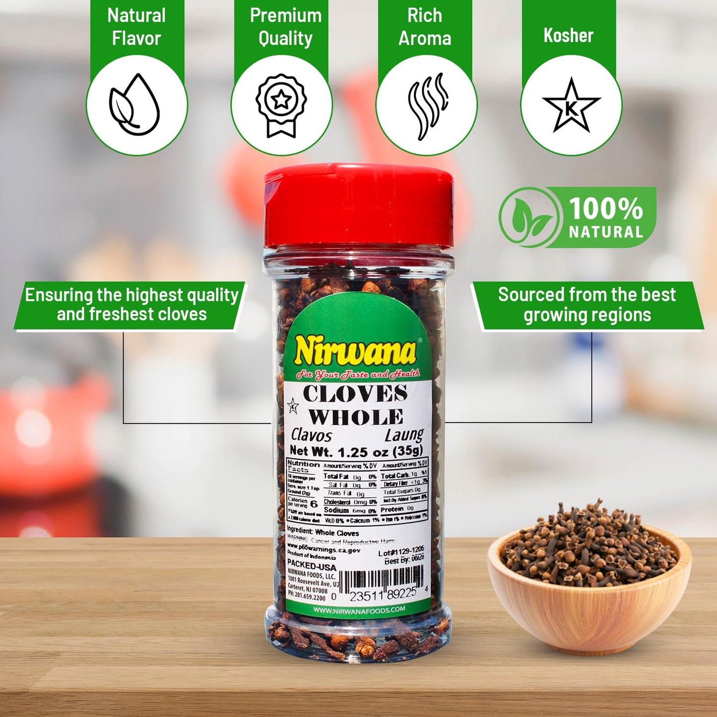 Nirwana Cloves Whole – 1.25 oz Extra-Small Jar | Luang • Clavo | Premium Whole Cloves for Cooking, Baking, Tea & Spice Blends