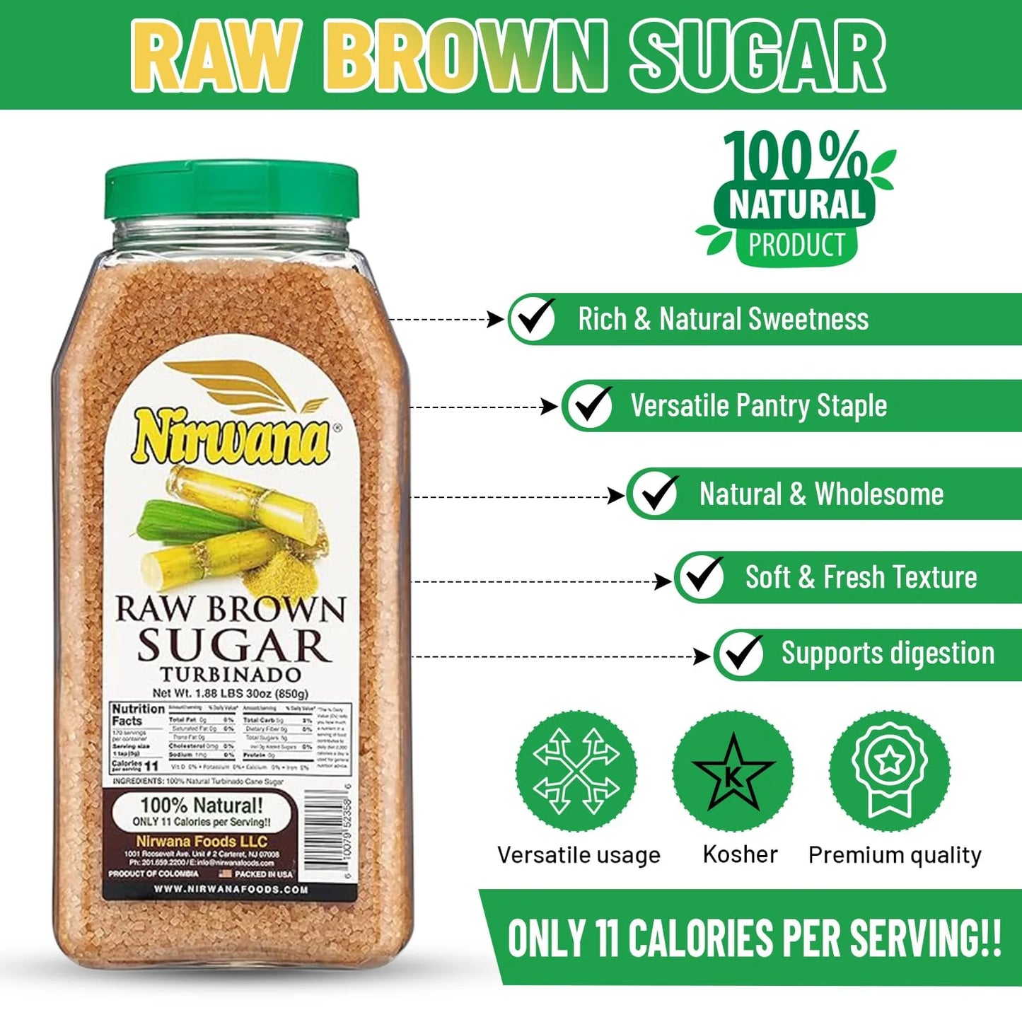 Nirwana Brown Sugar – 30 oz Medium Jar | All-Natural, Unrefined Sweetener