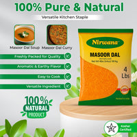 Nirwana Red Split Lentils (Masoor Dal) – 4 lbs Bag | Premium Red Lentils for Cooking & Soups
