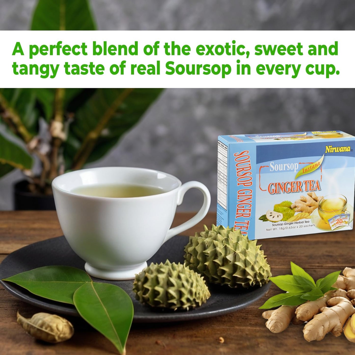 Nirwana Soursop Ginger Tea – 20 Sachets | Instant Herbal Tea for Wellness