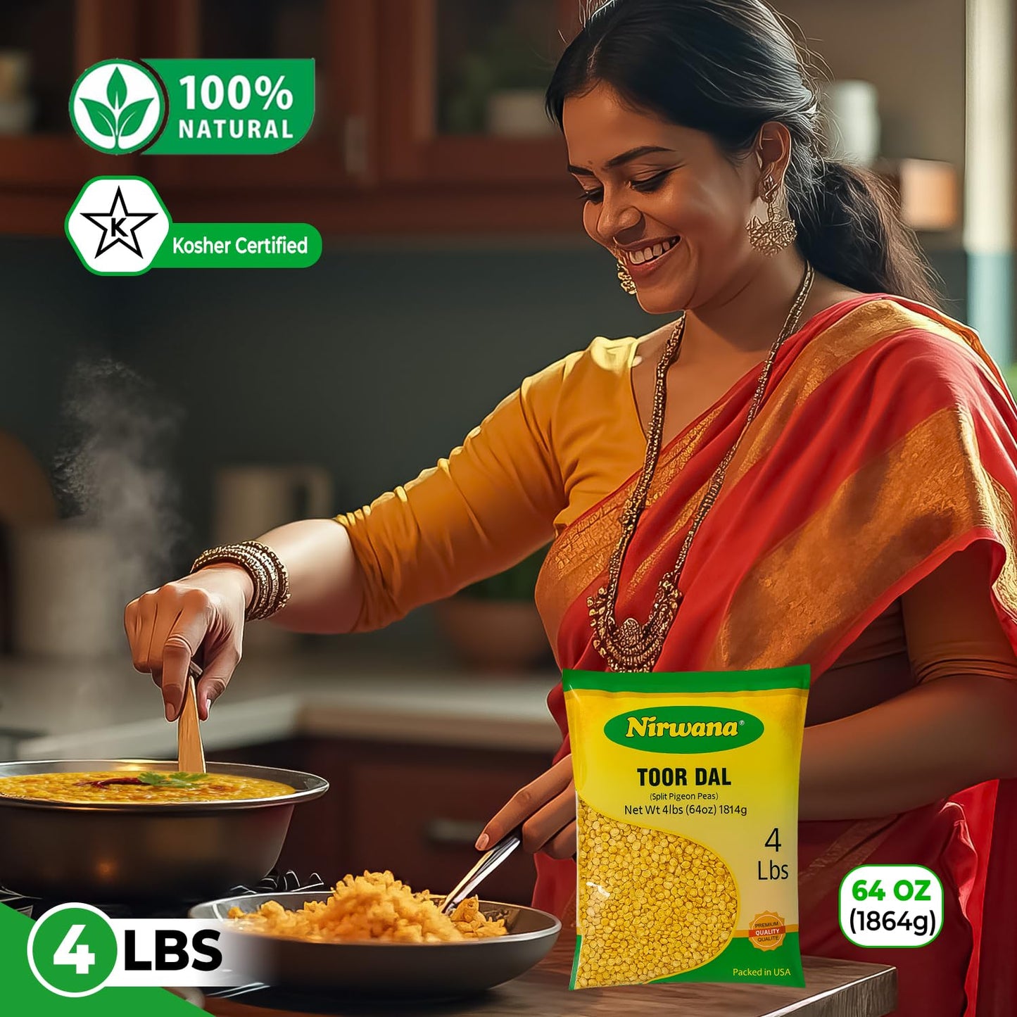 Nirwana Split Pigeon Peas (Toor Dal) – 4 lbs Bag | Premium Yellow Lentils for Curries & Soups