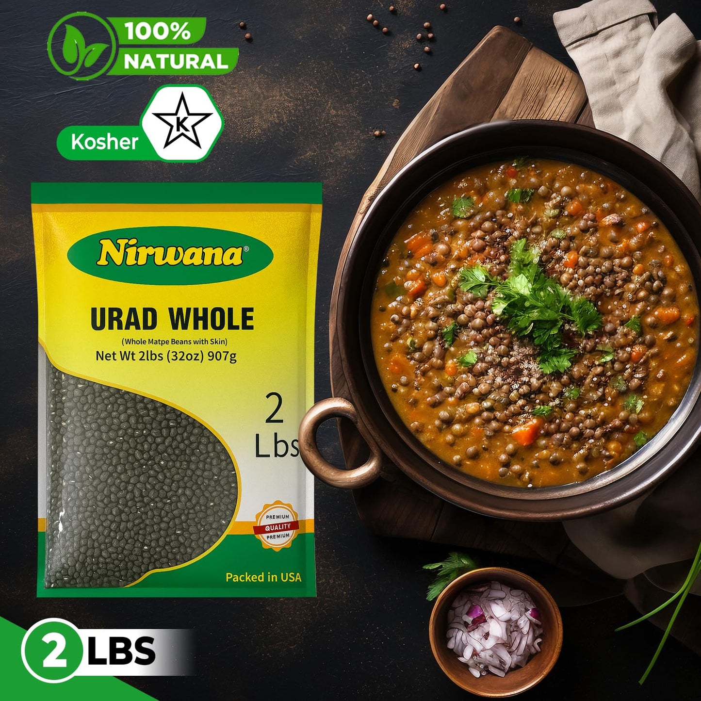 Nirwana Black Matpe Beans (Urad Whole) – 2 lbs Bag | Whole Urad Beans for Curries, Dal & Everyday Cooking