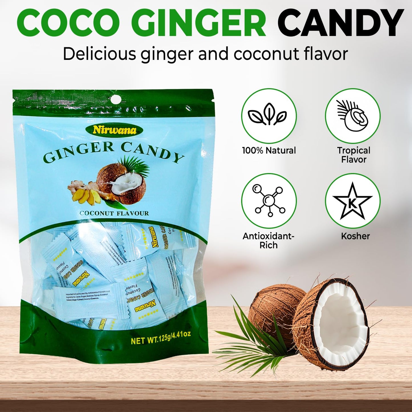 Ginger Coconut Candy – Sweet & Spicy Treat with Hints of Maltose Syrup, Coconut Essence, and Ginger Extract