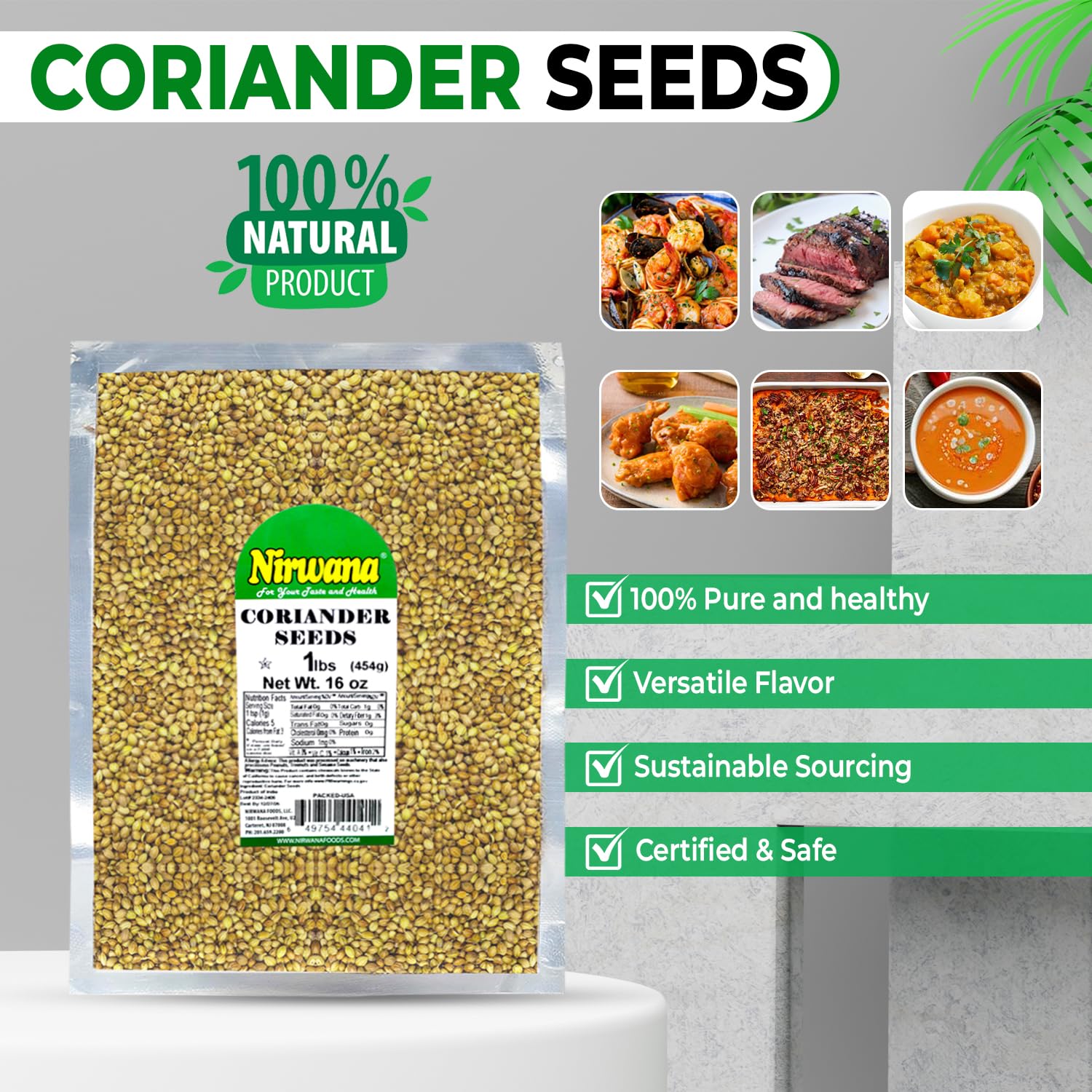Coriander Seeds 1lb by Nirwana Whole Coriander for Cooking, Baking, and Spices Perfect for Curry, Spice Mixes, and Teas