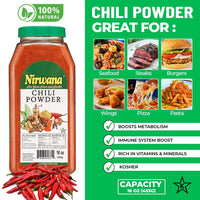 Premium Red Chili Powder – Fiery, Fresh & Pure – Ground Chili Pepper – Perfect for Mexican, Indian, and Asian Dishes – Ideal for Tacos, Enchiladas, Stews, Marinades & More – 16 oz Jar by Nirwana