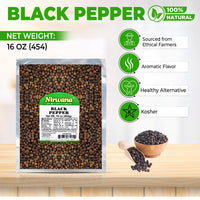 Whole Black Pepper – Bold & Aromatic Pepper for Grinders, Cooking & Seasoning | Ideal for Steaks, BBQ, Soups, and More 16 oz Pouch By Nirwana