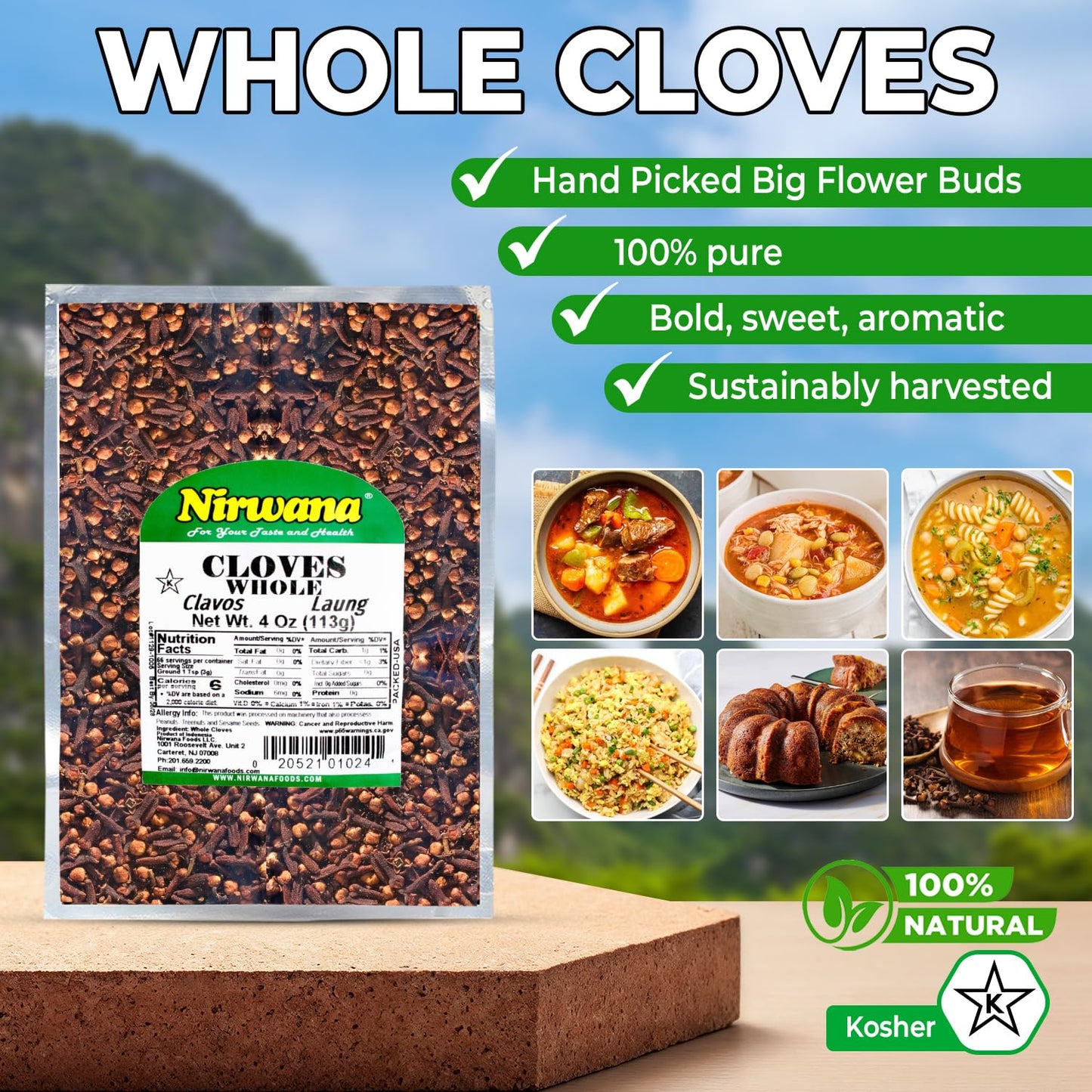 Nirwana Cloves Whole – 4oz (113g) Pouch | Luang • Clavo | Premium Whole Cloves for Cooking, Baking, Tea & Spice Blends