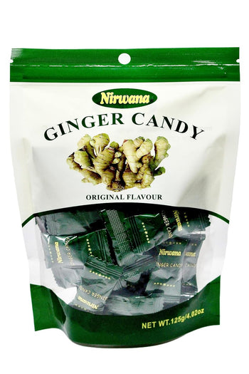 Nirwana Ginger Candy – Individually Wrapped for Nausea Relief, Freshness & Motion Sickness Support – Bulk Candy for Travel, Pregnancy, and Everyday Enjoyment 125G/4.02 oz Original Flavour (1pack)