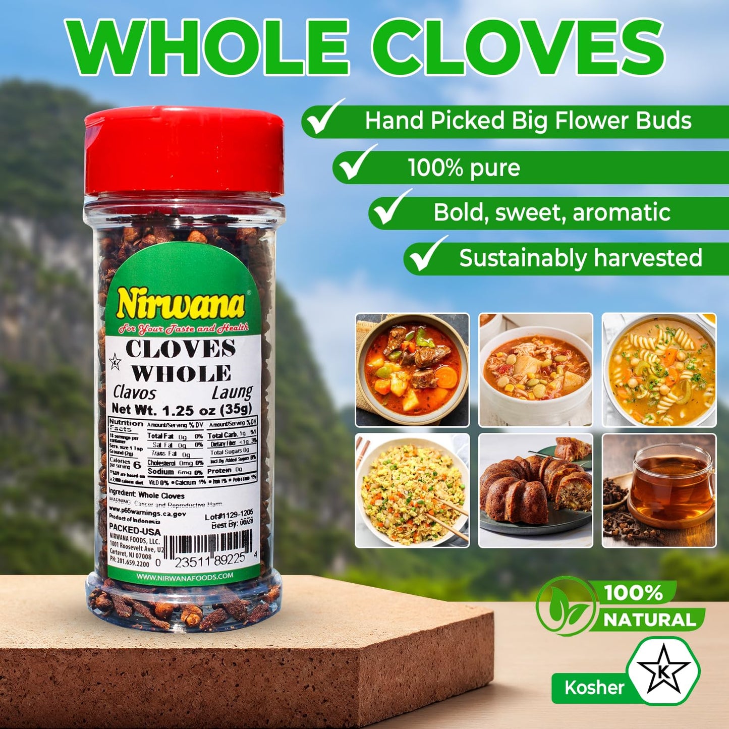 Nirwana Cloves Whole – 1.25 oz Extra-Small Jar | Luang • Clavo | Premium Whole Cloves for Cooking, Baking, Tea & Spice Blends