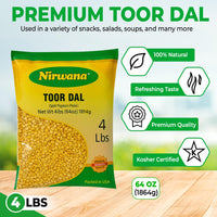 Nirwana Split Pigeon Peas (Toor Dal) – 4 lbs Bag | Premium Yellow Lentils for Curries & Soups