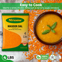 Nirwana Red Split Lentils (Masoor Dal) – 4 lbs Bag | Premium Red Lentils for Cooking & Soups