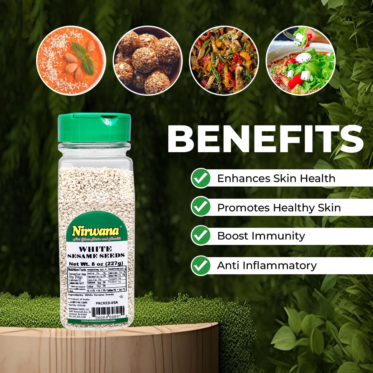 White Sesame Seeds Premium Raw and Untoasted | Perfect for Cooking, Baking, and Garnishing | Ideal for Hummus, Sushi, Bagels, and More | EBT Eligible Jar By Nirwana - 8 oz - Free of artificial preservatives or chemicals