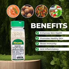 White Sesame Seeds Premium Raw and Untoasted | Perfect for Cooking, Baking, and Garnishing | Ideal for Hummus, Sushi, Bagels, and More | EBT Eligible Jar By Nirwana - 8 oz - Free of artificial preservatives or chemicals