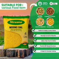 Nirwana Yellow Split Moong Beans (Moong Dal) – 4 lbs Bag | Premium Split Lentils for Cooking & Soups