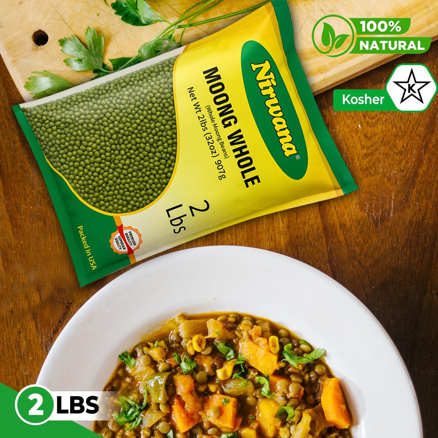 Nirwana Whole Moong Beans (Moong Whole) – 2 lbs Bag | Protein-Rich Green Lentils for Soups & Snacks