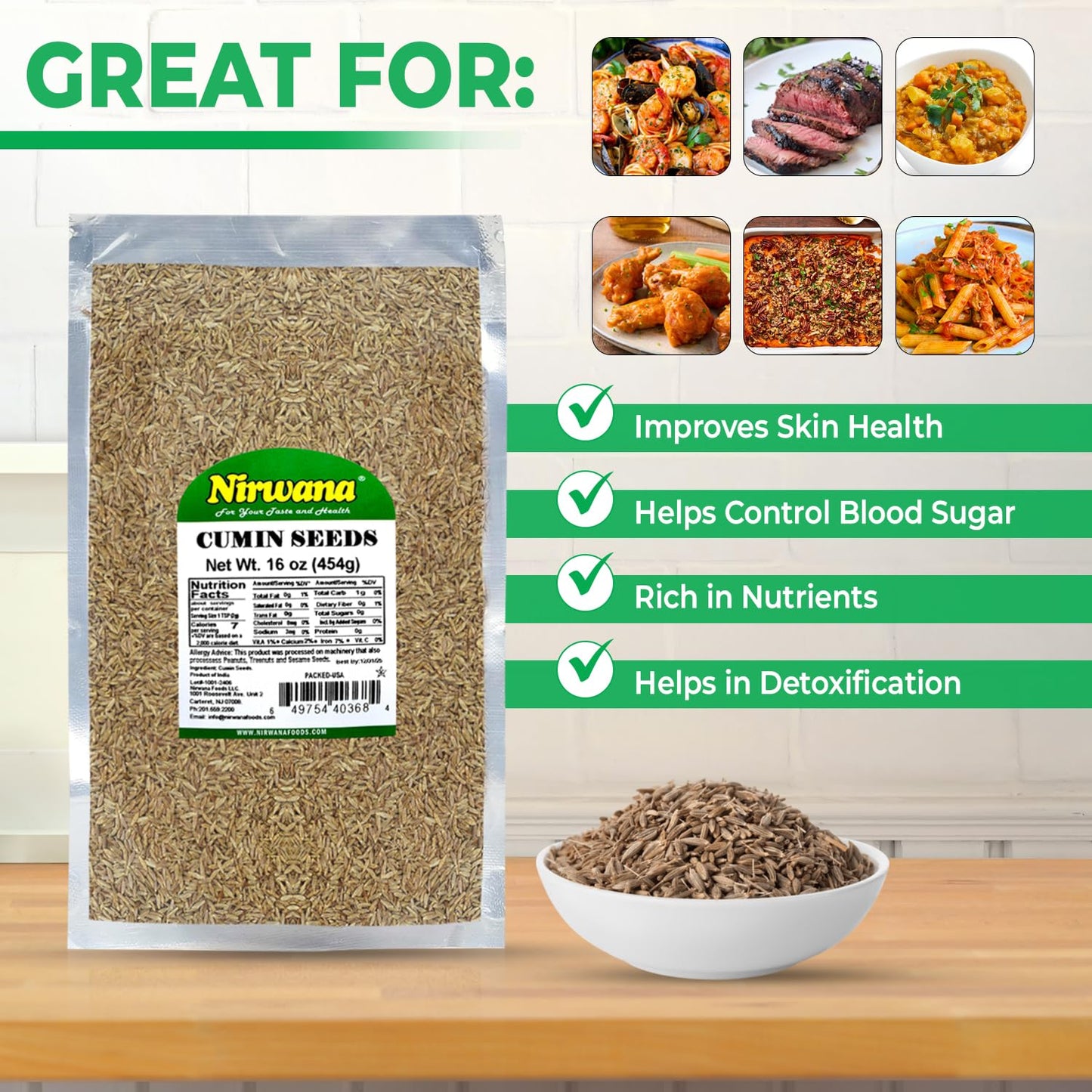 Whole Cumin Seeds – Premium Grade, Bold & Earthy Flavor | Ideal for Cooking, Curries, Seasoning & Spice Blends 1lb by Nirwana