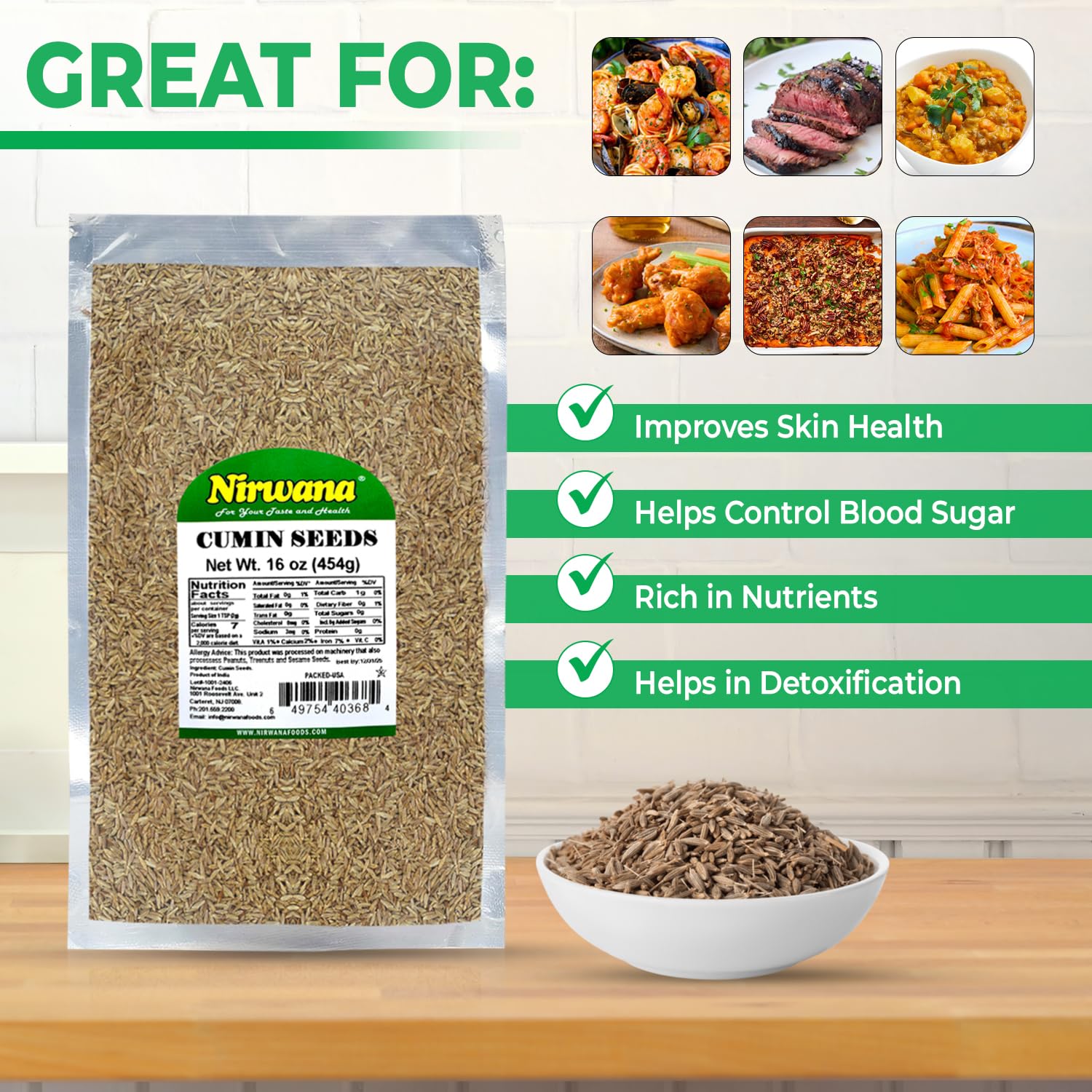 Whole Cumin Seeds – Premium Grade, Bold & Earthy Flavor | Ideal for Cooking, Curries, Seasoning & Spice Blends 1lb by Nirwana