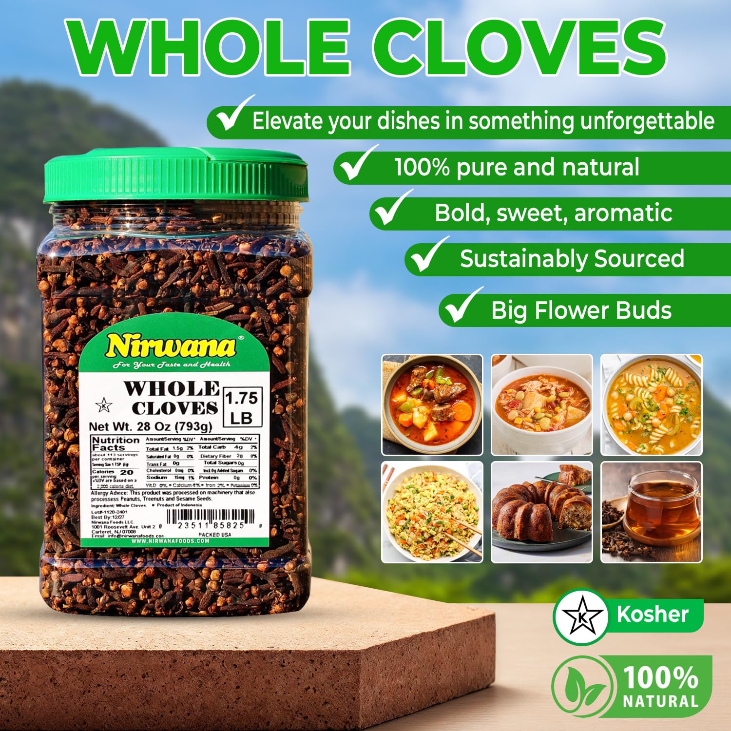 Nirwana Cloves Whole 1.75 lb | 28 oz | Laung | Clavo | (793g) Premium Quality for Cooking, Baking, and Beverages, Hand Selected, Spice ~ All Natural | Ideal for Spices and Seasoning
