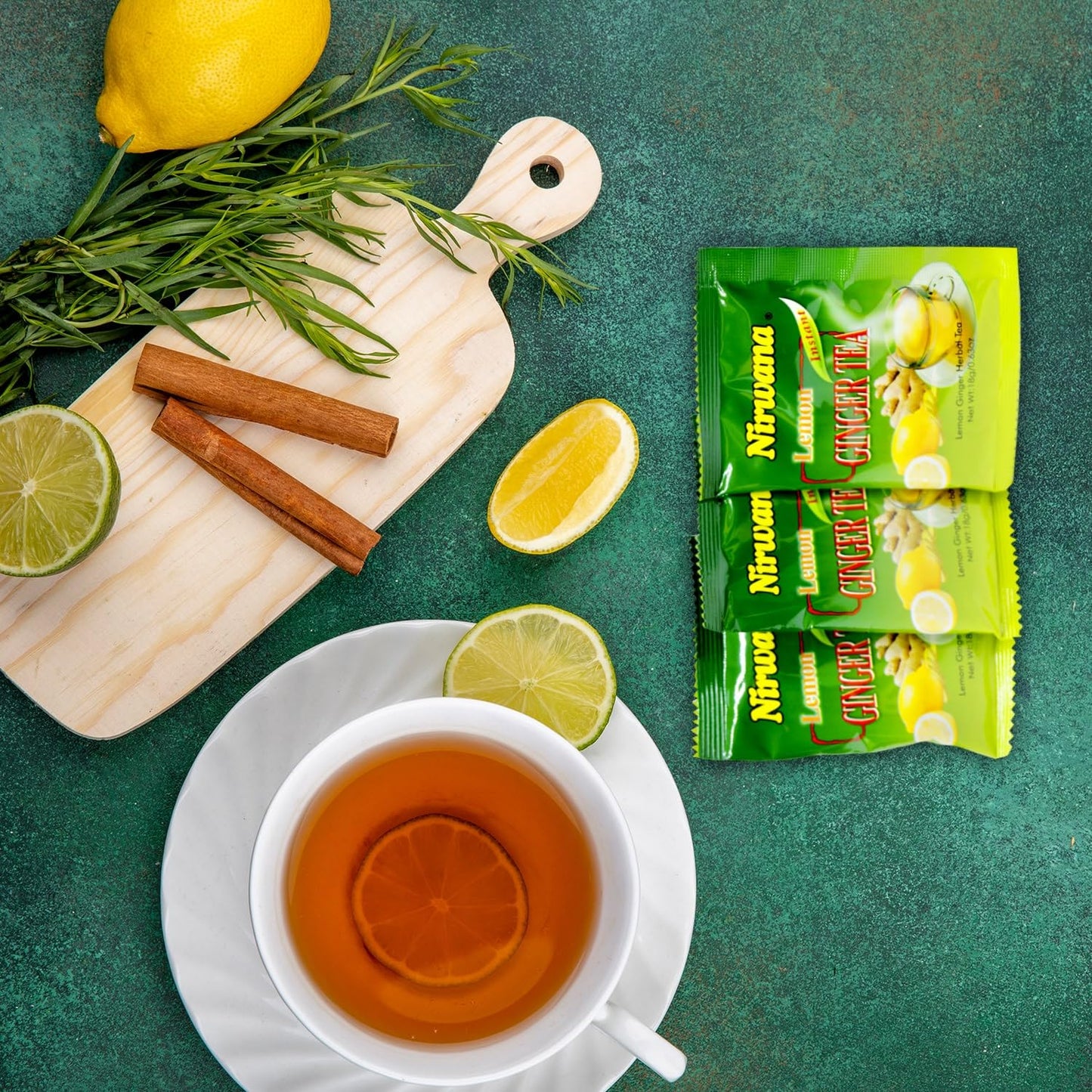 Nirwana Herbal Lemon Ginger Tea – 20 Instant Tea Sachets | Immunity & Wellness Herbal Drink