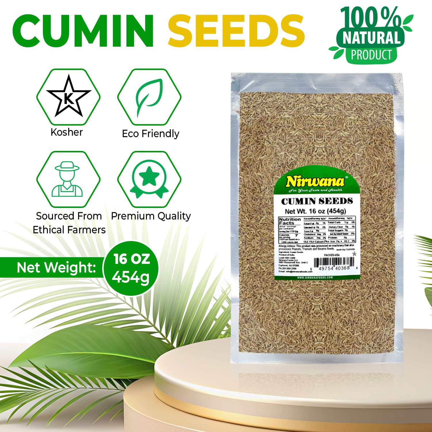 Whole Cumin Seeds – Premium Grade, Bold & Earthy Flavor | Ideal for Cooking, Curries, Seasoning & Spice Blends 1lb by Nirwana
