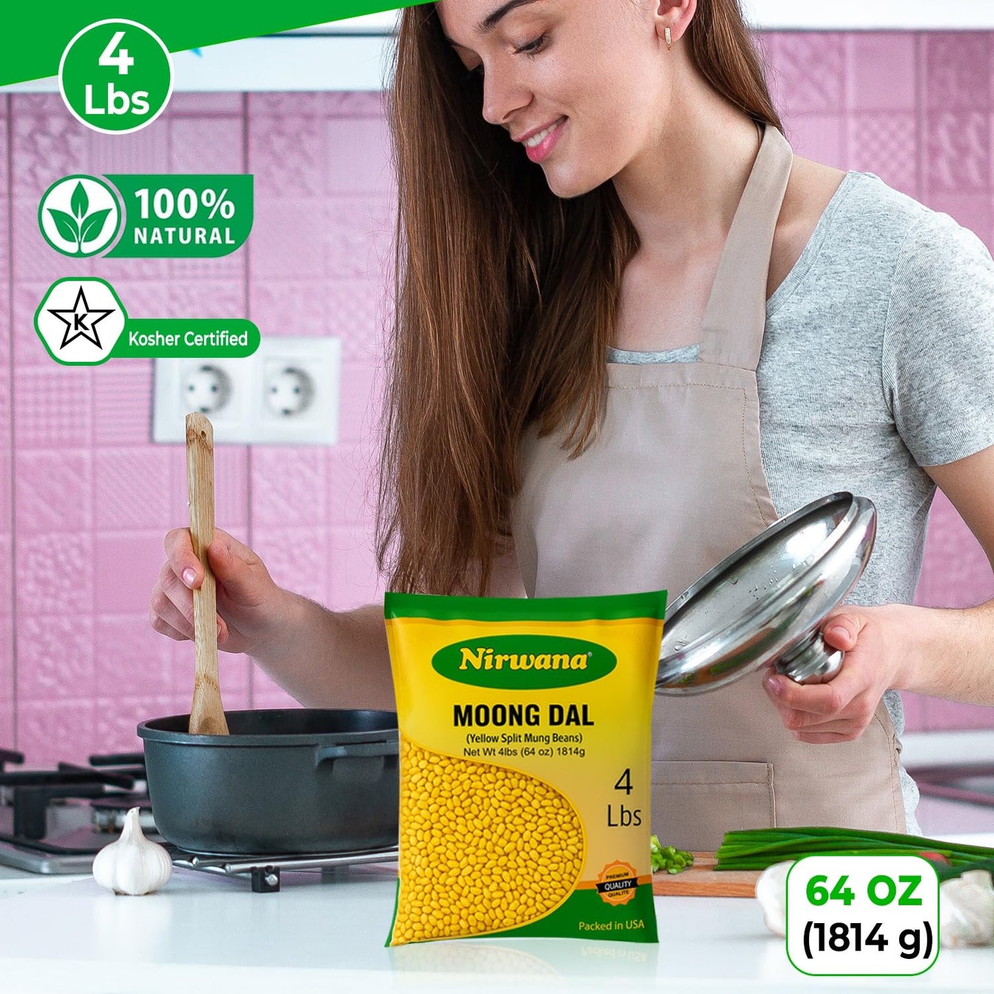 Nirwana Yellow Split Moong Beans (Moong Dal) – 4 lbs Bag | Premium Split Lentils for Cooking & Soups