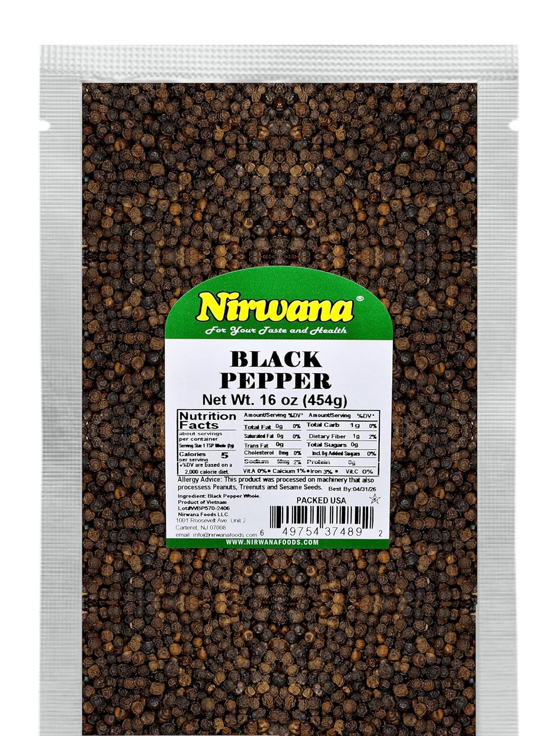Whole Black Pepper – Bold & Aromatic Pepper for Grinders, Cooking & Seasoning | Ideal for Steaks, BBQ, Soups, and More 16 oz Pouch By Nirwana