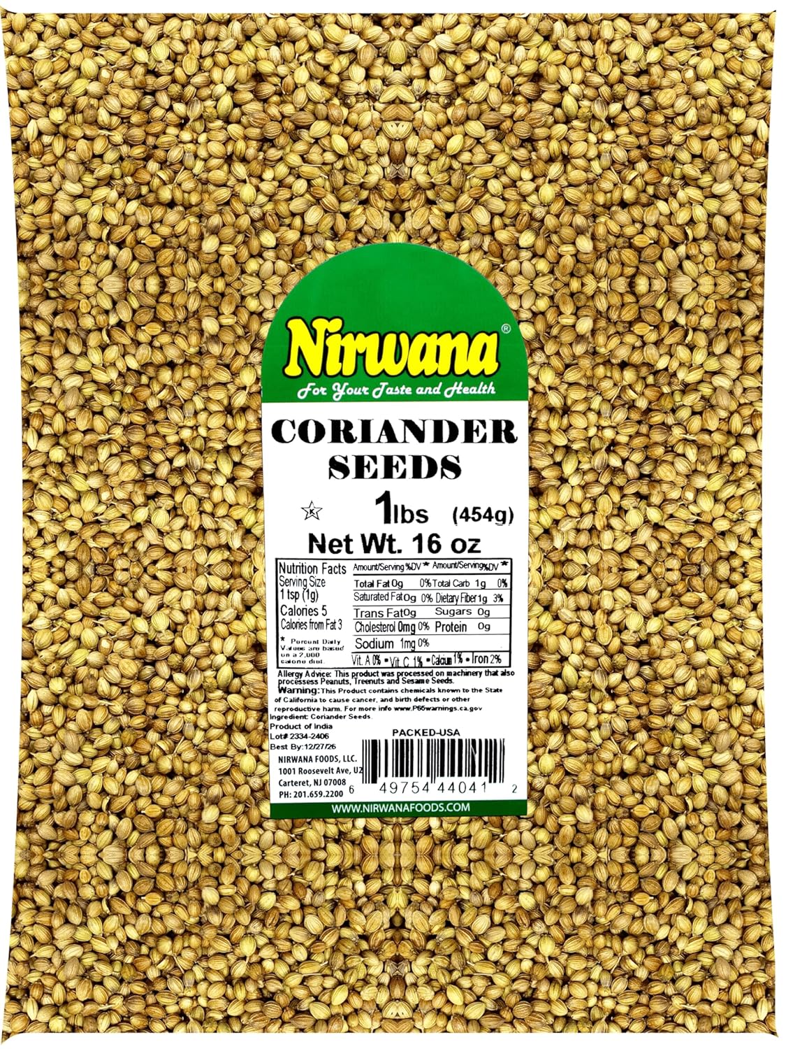 Coriander Seeds 1lb by Nirwana Whole Coriander for Cooking, Baking, and Spices Perfect for Curry, Spice Mixes, and Teas