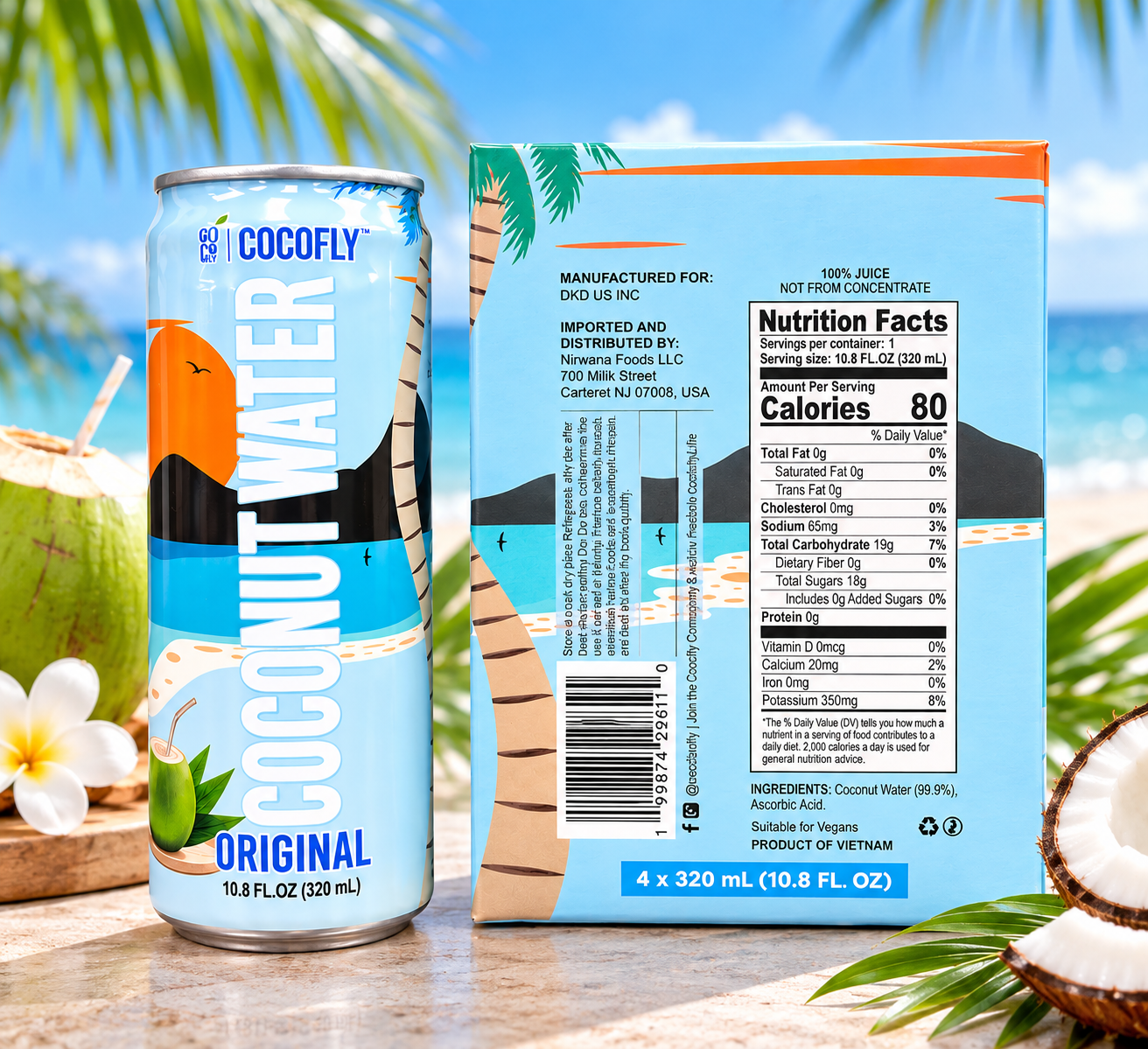 CocoFly Coconut Water | Naturally Refreshing Tropical Hydration | 100% Juice | No Added Sugar | 10.8 fl oz (320mL) Pack of 4