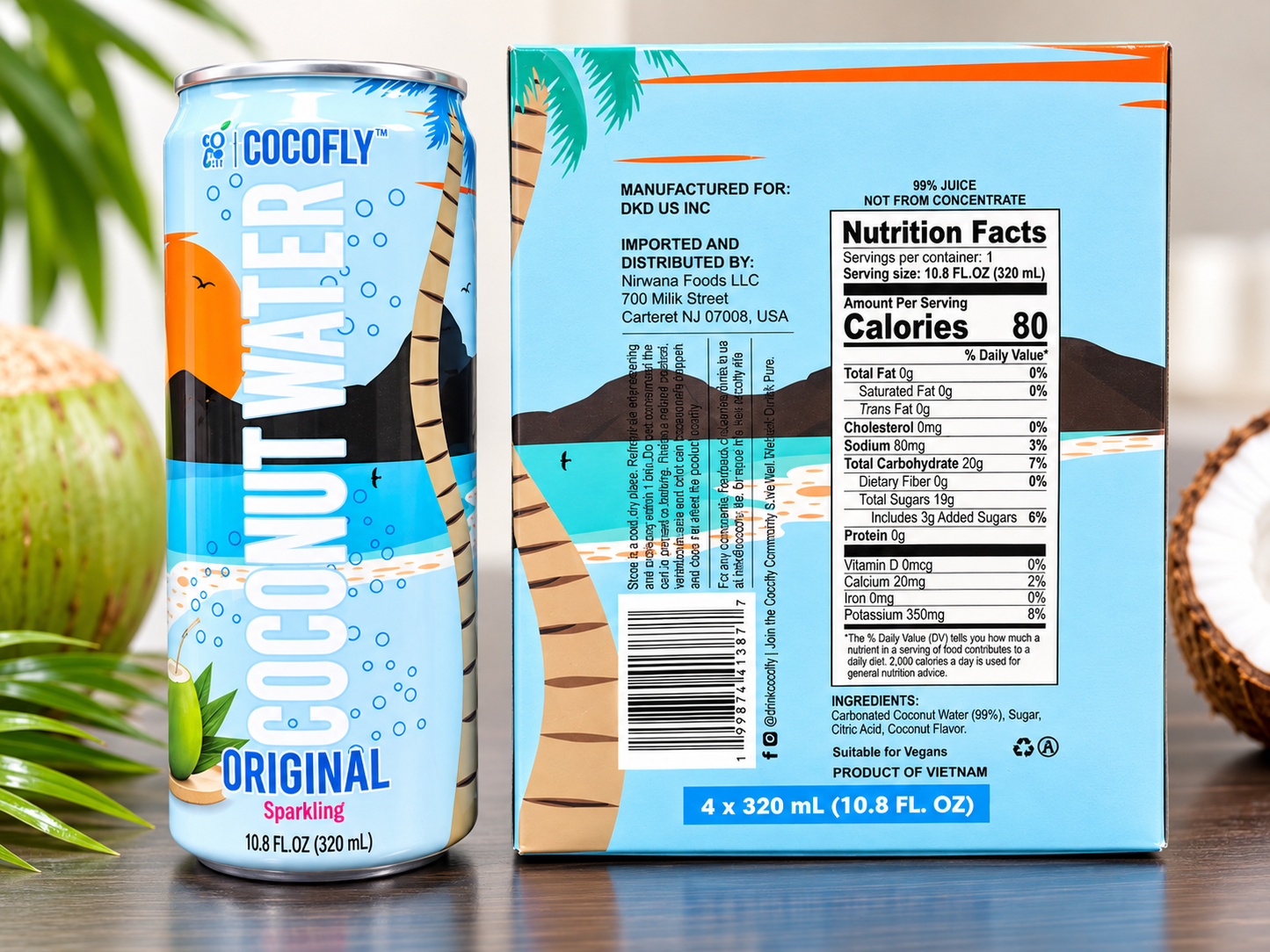 CocoFly Coconut Water | Naturally Refreshing Tropical Hydration | 100% Juice | No Added Sugar | 10.8 fl oz (320mL) Pack of 4