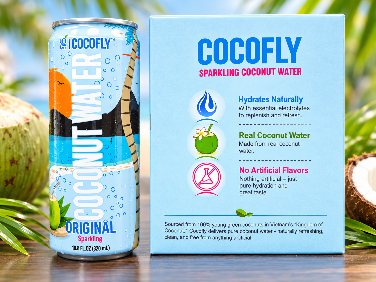 CocoFly Coconut Water | Naturally Refreshing Tropical Hydration | 100% Juice | No Added Sugar | 10.8 fl oz (320mL) Pack of 4
