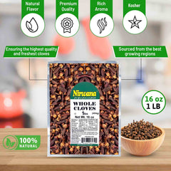 Nirwana Cloves Whole 1 lb | 16 oz | Laung | Clavo | (454g) Premium Quality for Cooking, Baking, and Beverages
