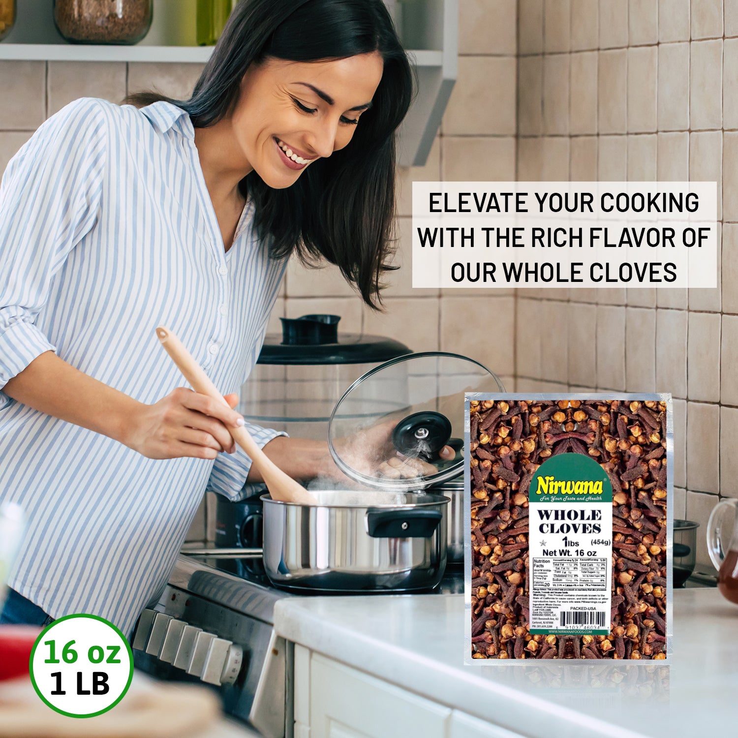 Nirwana Cloves Whole 1 lb | 16 oz | Laung | Clavo | (454g) Premium Quality for Cooking, Baking, and Beverages
