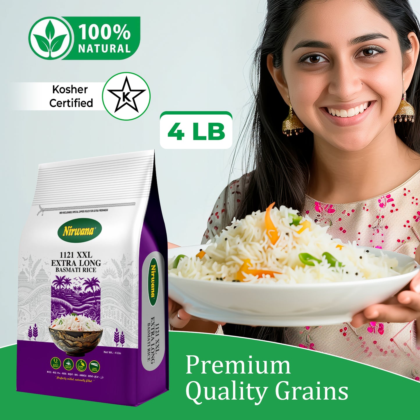 Nirwana – Naturally Aged Authentic Long Grain White Basmati Rice – 4 lbs
