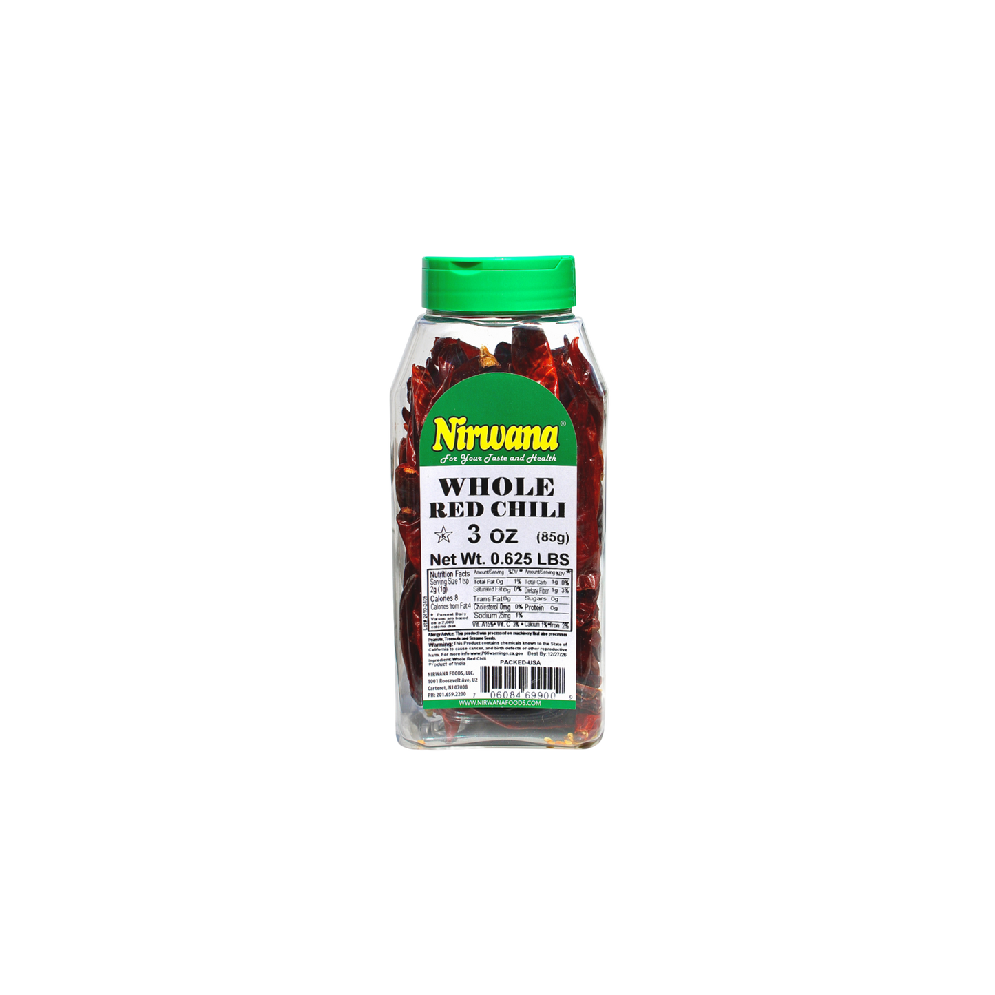 Nirwana Whole Red Chili – 3 oz (85 g) Medium Jar | Premium Whole Chili for Cooking & Spice Blends