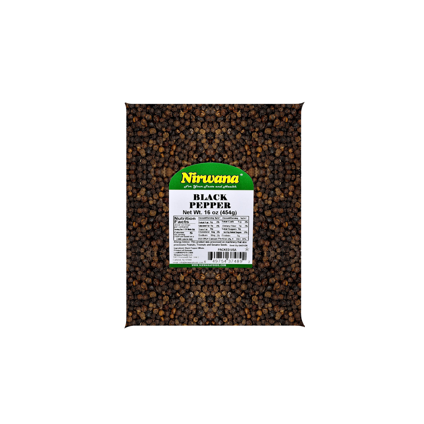 Nirwana Whole Black Pepper – 16oz (1lb) Pouch