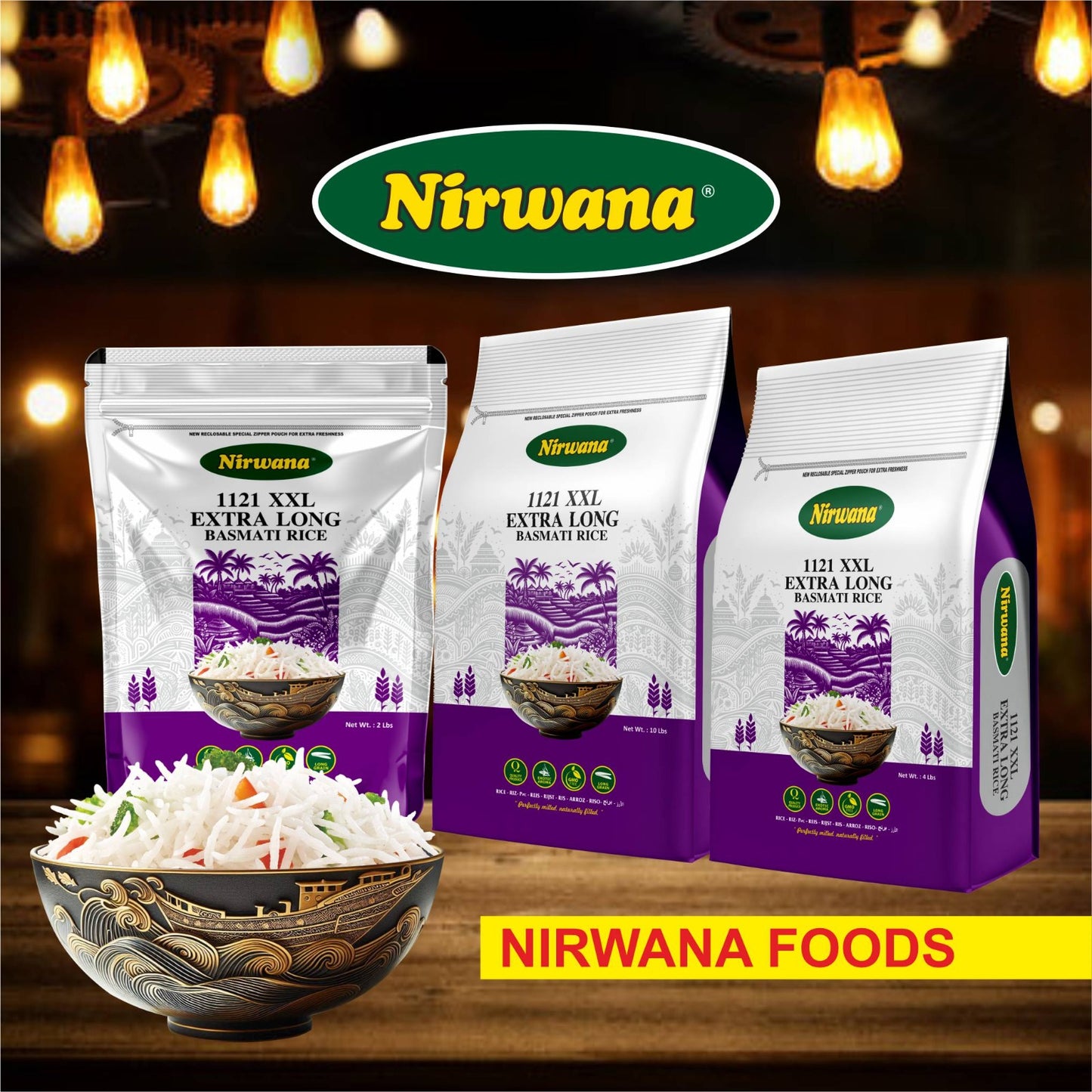 Nirwana – Naturally Aged Authentic Long Grain White Basmati Rice – 2 lbs Pouch