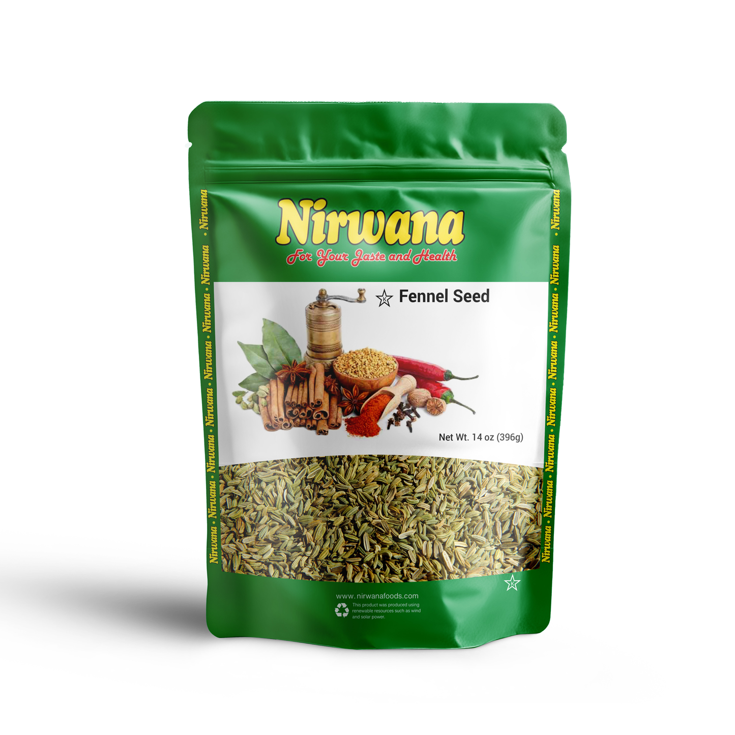 Nirwana Fennel Seeds Lucknow 14 oz – Premium Whole Fennel Seeds, Naturally Sweet & Refreshing, Perfect for Teas, Baking & Digestive Support, Resealable Stand-Up Pouch