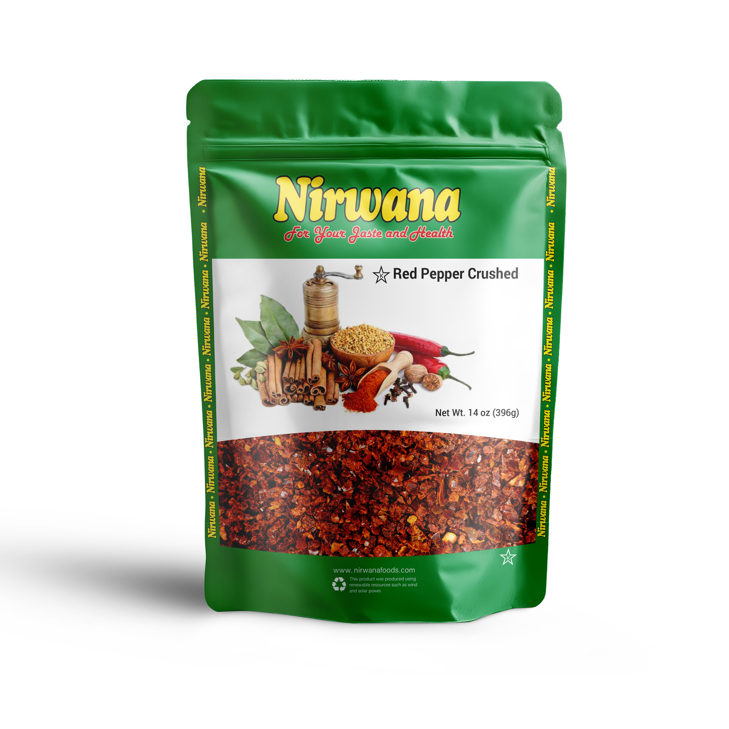 Nirwana Red Pepper Crushed 14 oz – Premium Spicy Crushed Red Pepper, Perfect for Curries, Sauces, Marinades & Spice Blends, Resealable Stand-Up Pouch, All-Natural Gourmet Seasoning