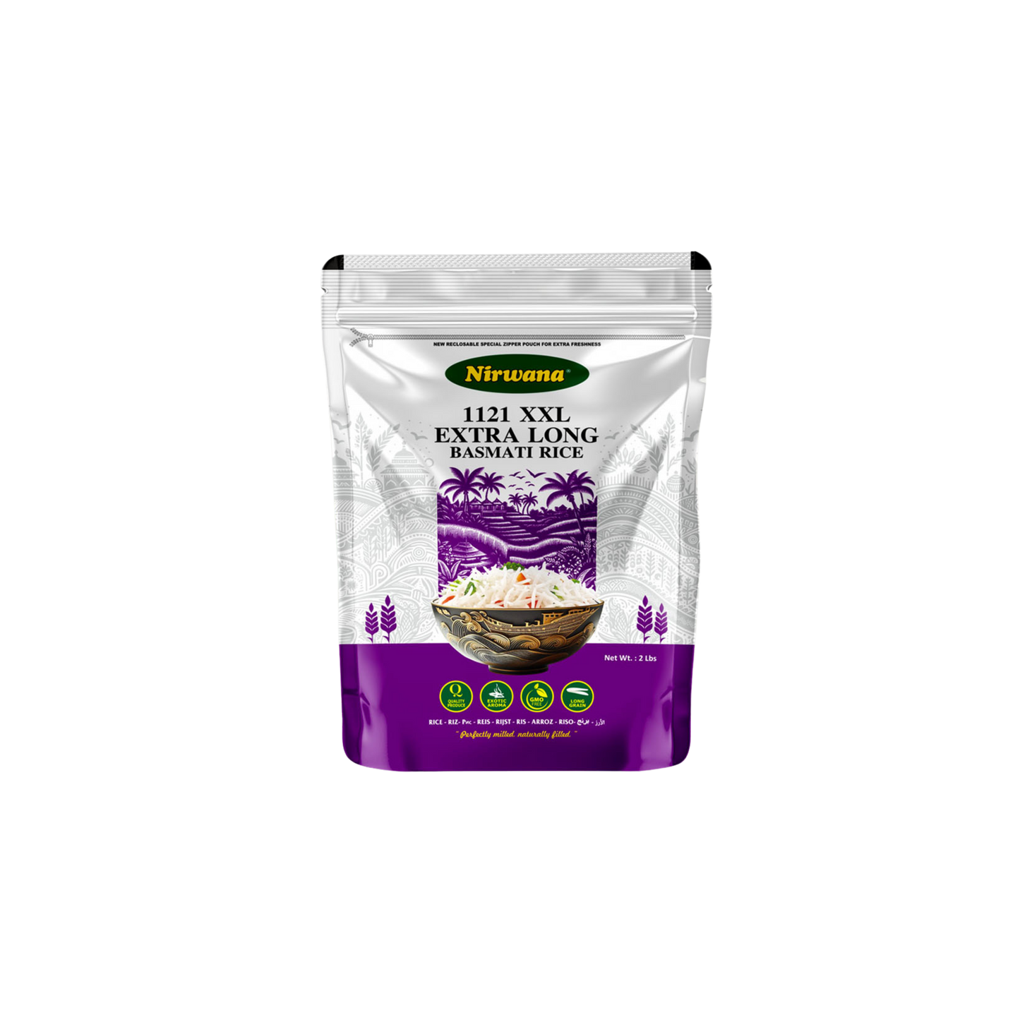 Nirwana – Naturally Aged Authentic Long Grain White Basmati Rice – 2 lbs Pouch