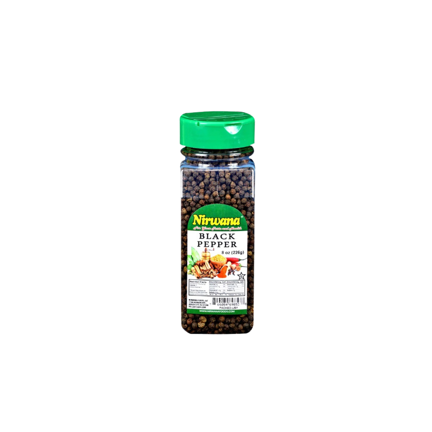 Nirwana Whole Black Pepper – 8oz Small Jar | Premium Whole Black Peppercorns for Cooking & Spice Blends