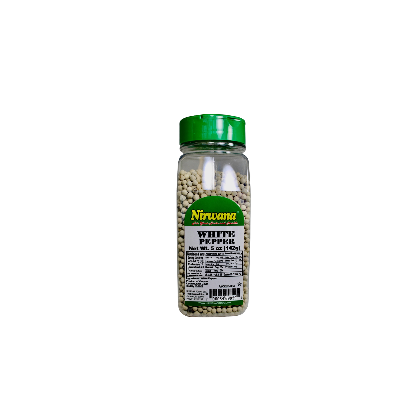 Nirwana White Pepper – Whole 5oz Small Jar | Premium Whole White Pepper for Cooking & Spice Blends