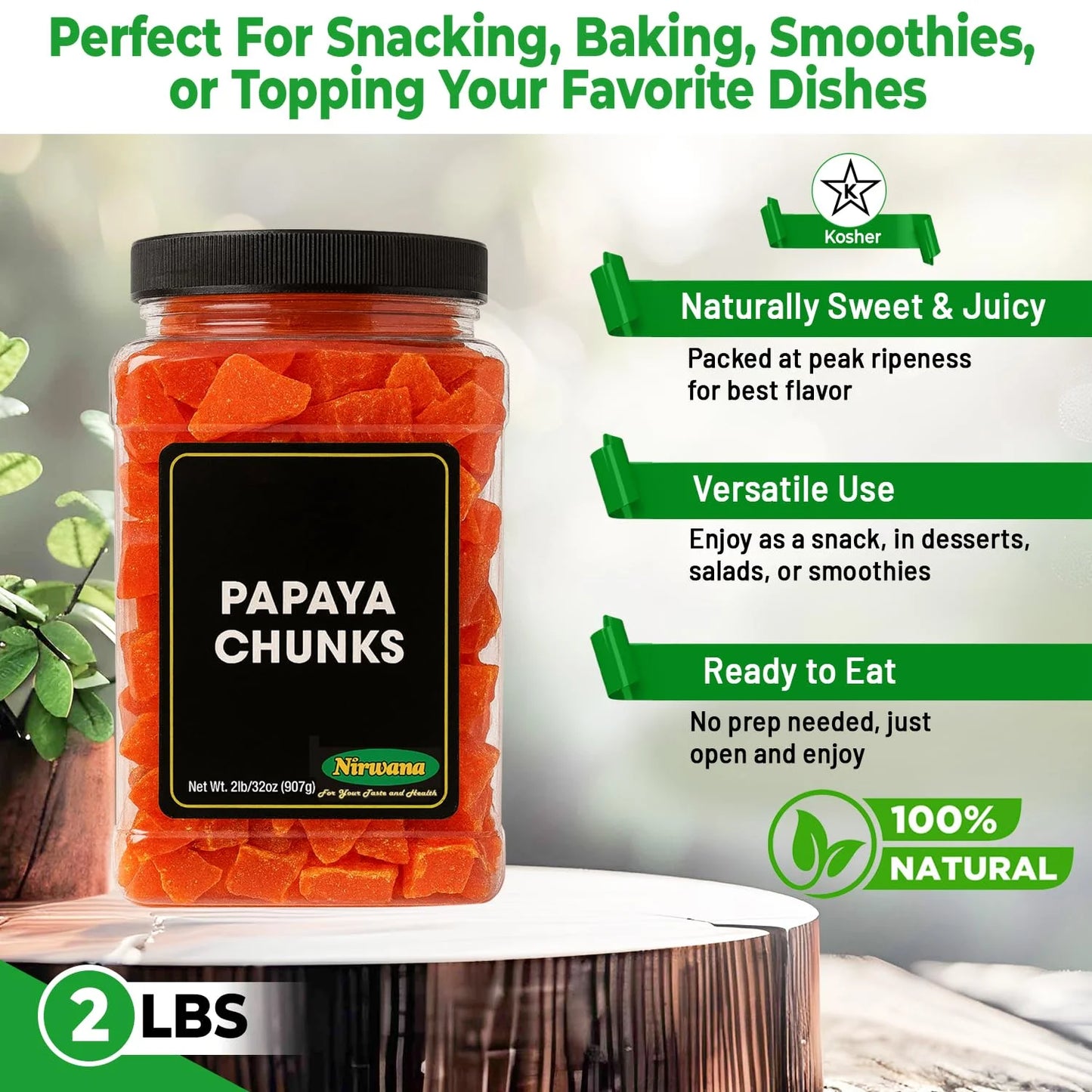 Nirwana Papaya Chunks – Large Jar (1.75 lbs) | Premium Dried Papaya